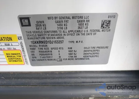 2013 GMC Acadia Sle-1 из США, поврежденный, VIN 1GKKRNED1DJ163297